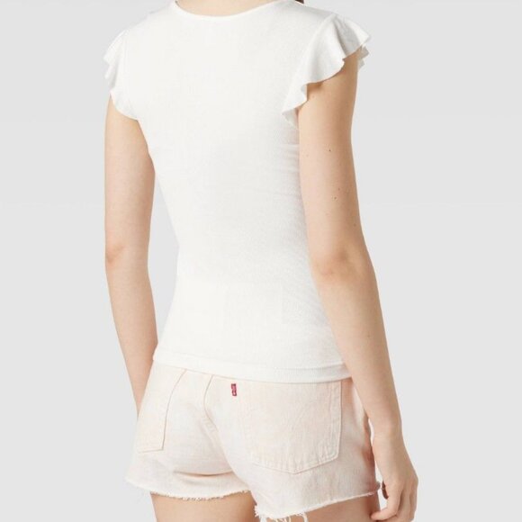 Mango Ribbed V-Neck Blouse/T-Shirt (XS) - White - Picture 7 of 7